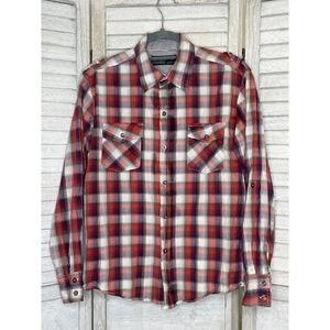 Molokai Surf Co Plaid Button Down Shirt Convertible Sleeve Medium